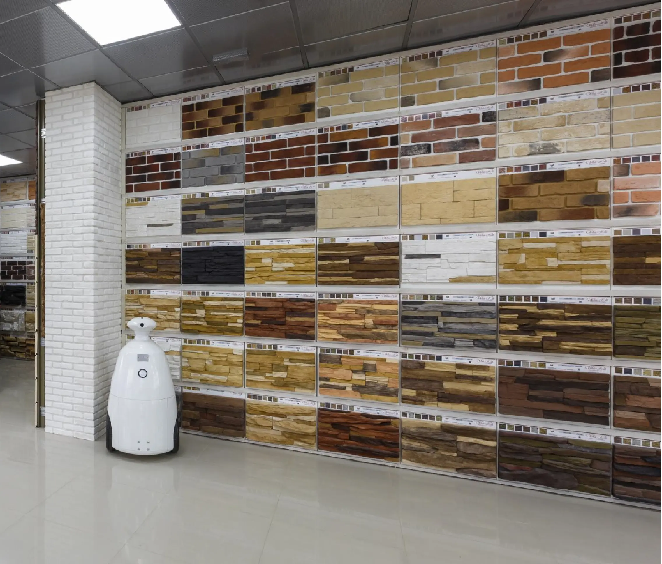 Showroom Store Wall containing different types of sample tiles - Velan Ceramics